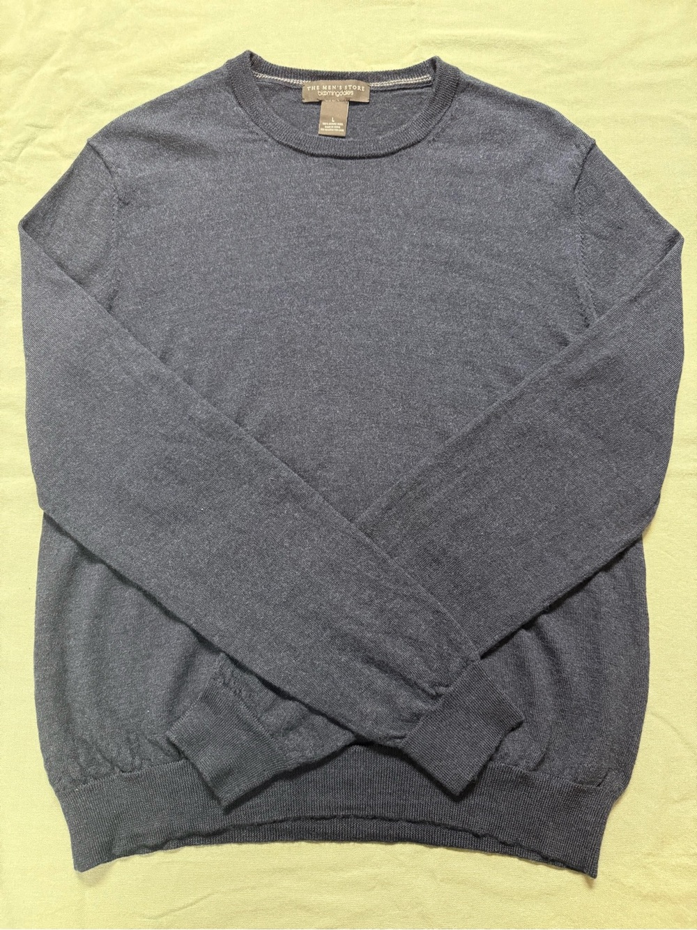 Vintage Bloomingdale’s Men’s Store Navy Blue Merino Wool Crewneck Sweater Size L